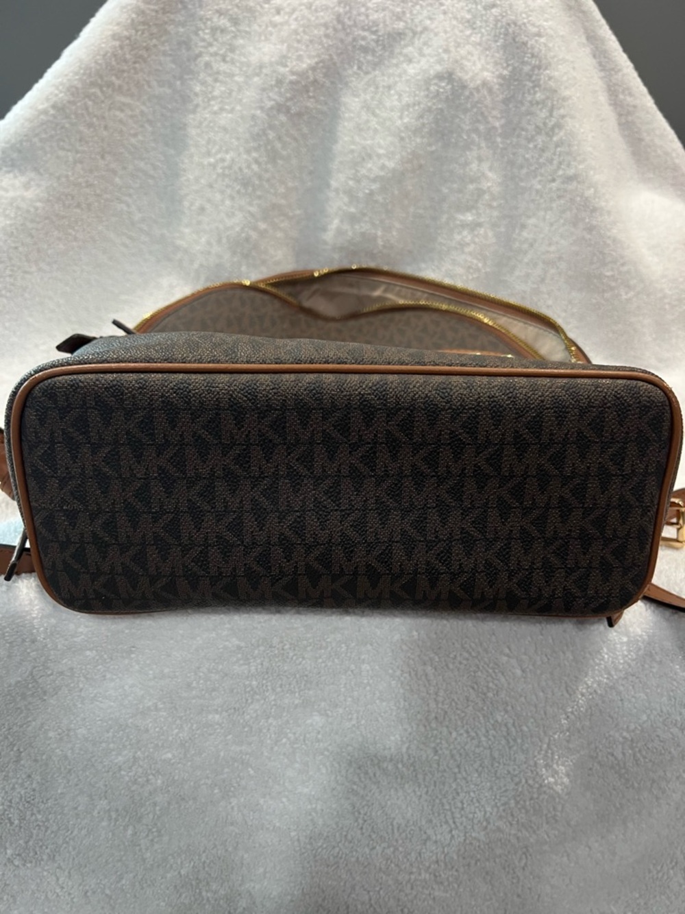 Michael Kors Brown Logo Canvas Backpack with Tan Trim - Picture 2 of 3